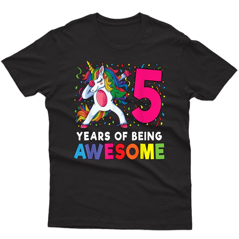 5th Birthday Dabbing Unicorn Party Gift 5 Years Old Girls T-shirt