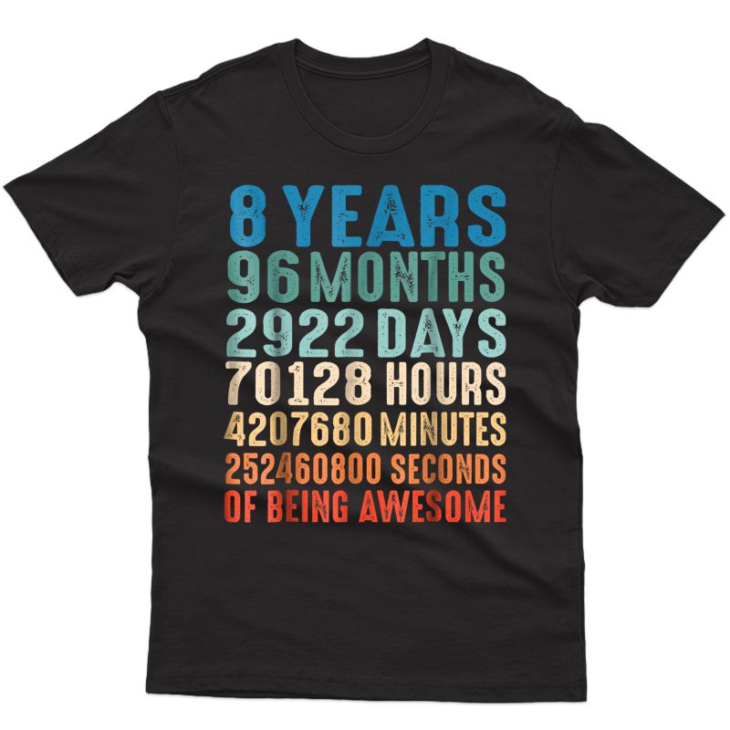 8 Years Old 8th Birthday Vintage Retro T Shirt 96 Months
