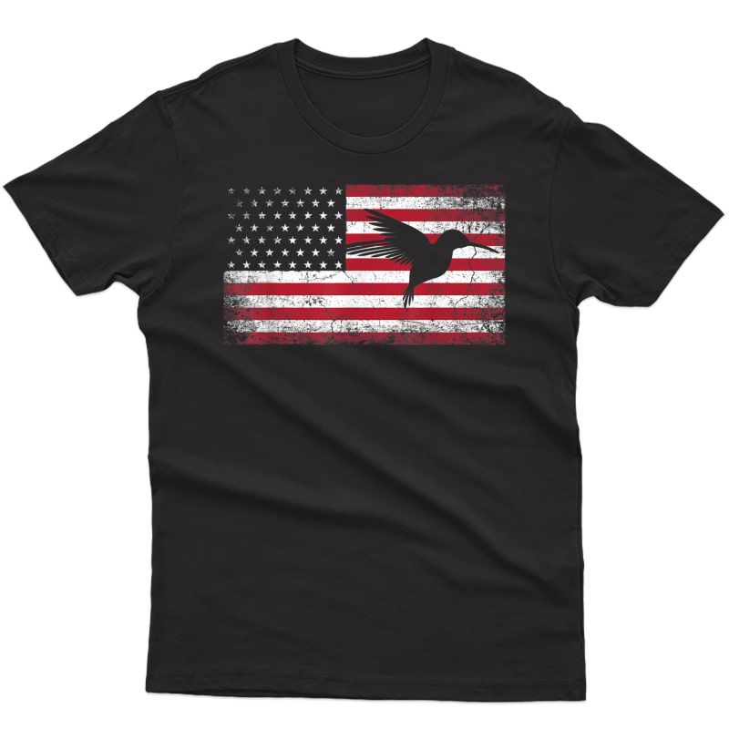 American Flag Hummingbird Bird Lover 4th Of July Birding Usa T-shirt