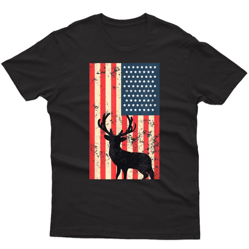 American Patriot Distressed Usa Flag Deer Hunting Gift T-shirt
