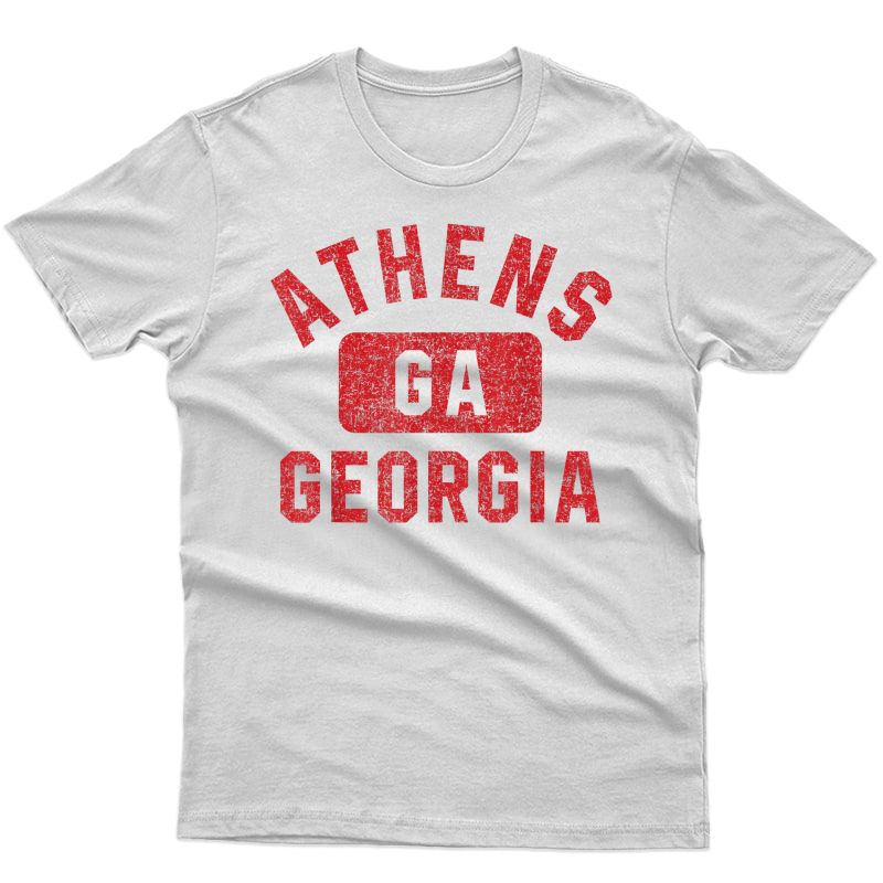 Athens Ga Gym Style Distressed Red Print T-shirt