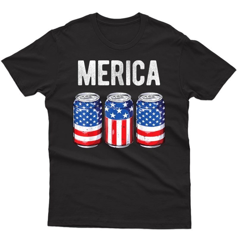 Beer American Flag 4th Of July Merica Usa Drinking T-shirt