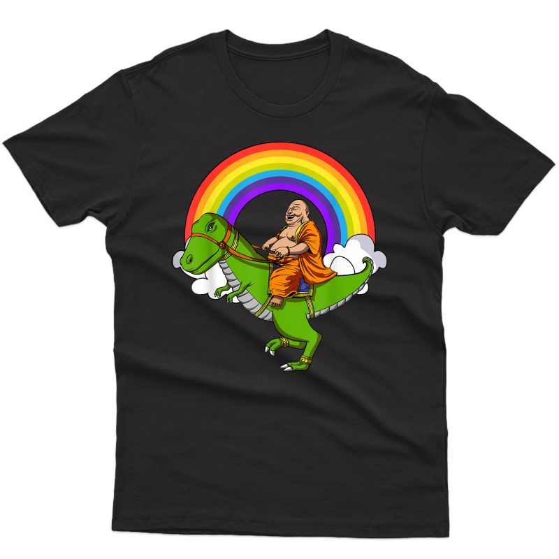 Buddha Riding T-rex Dinosaur Zen Yoga Magical Rainbow Shirt