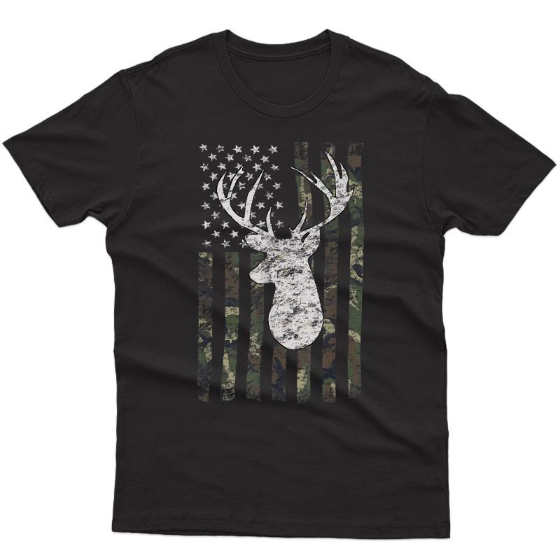 Camouflage American Flag Deer Hunting T-shirt