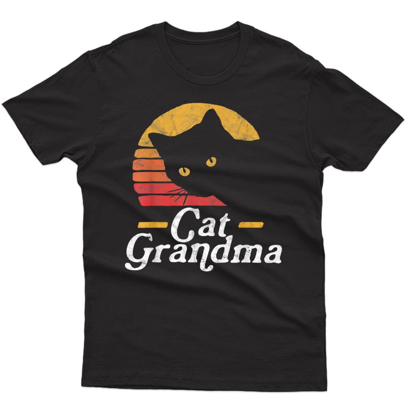 Cat Grandma Vintage Eighties Style Sun Cat Retro Distressed T-shirt