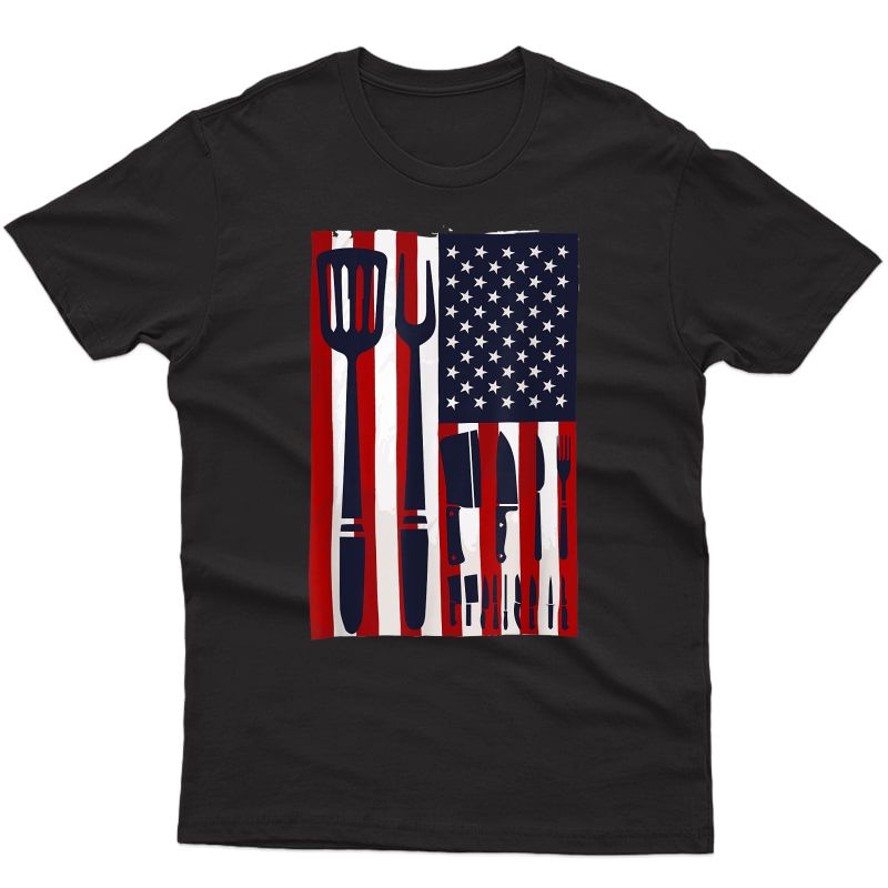 Chef Knives Usa Flag Patriotic Cook America Cooking Knife T-shirt