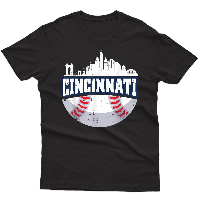 Cincinnati Baseball Skyline Ohio Baseball Player Gift T-shirt