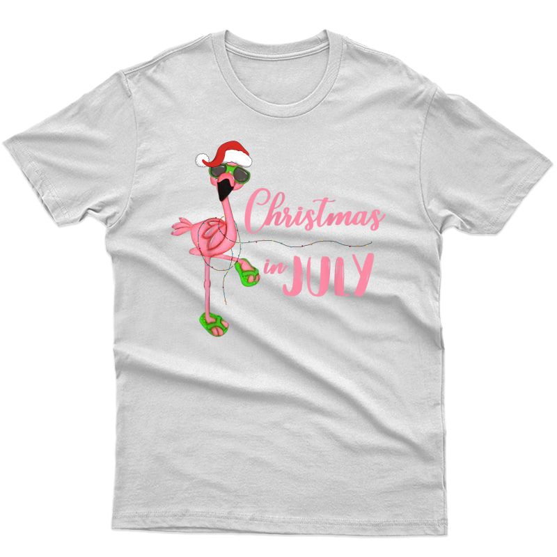 Flamingo Santa Hat Christmas Lights Christmas In July Shirt