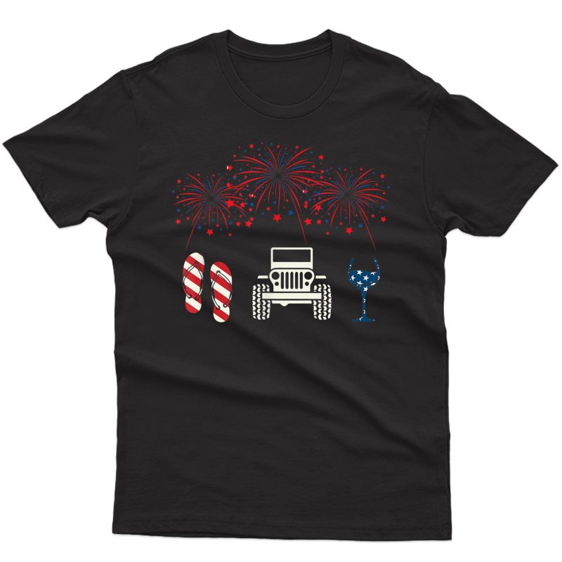 Jeep Flip Flop Wine American Flag 4th Of July T-shirt