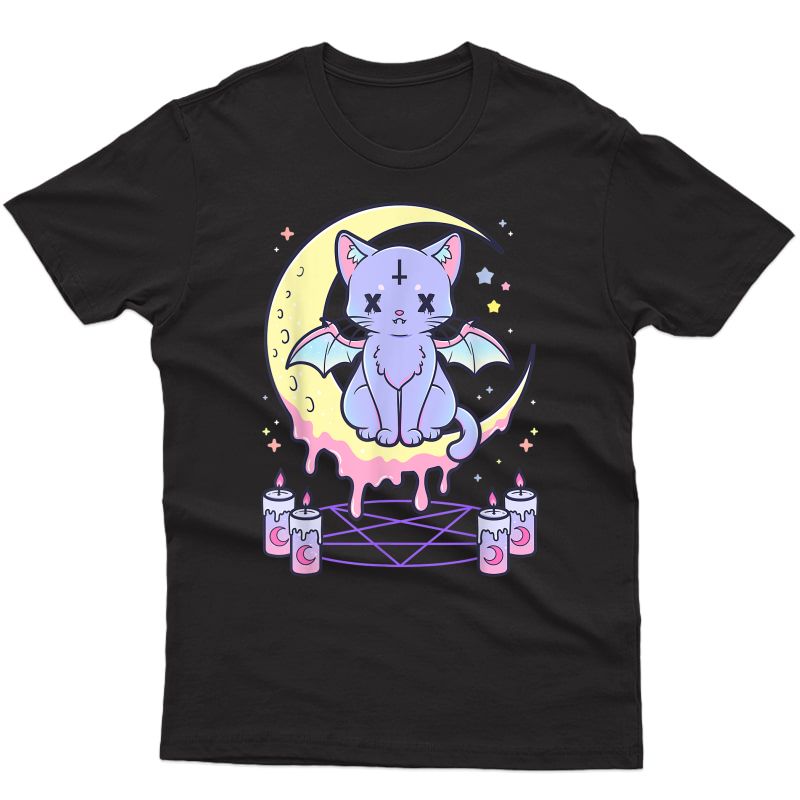 Kawaii Pastel Goth Cute Creepy Black Cat T-shirt