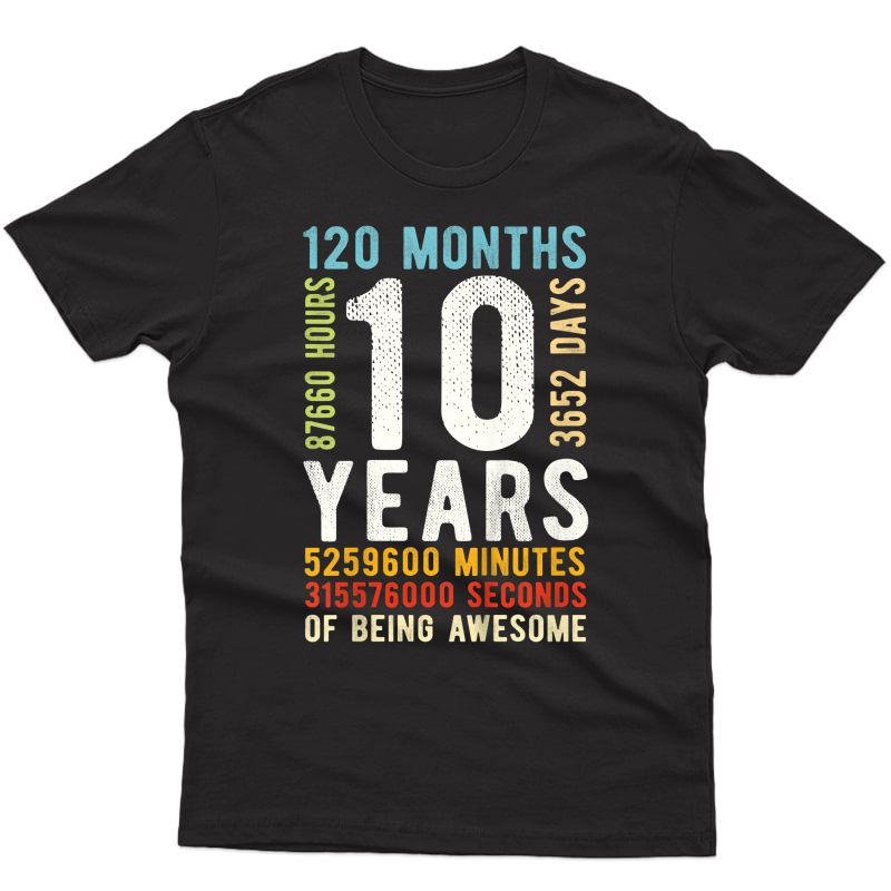  10th Birthday 10 Years Old Vintage Retro 120 Months T-shirt
