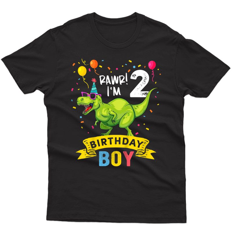  2 Year Old T Rex Dinosaur 2nd Birthday Boy T-shirt