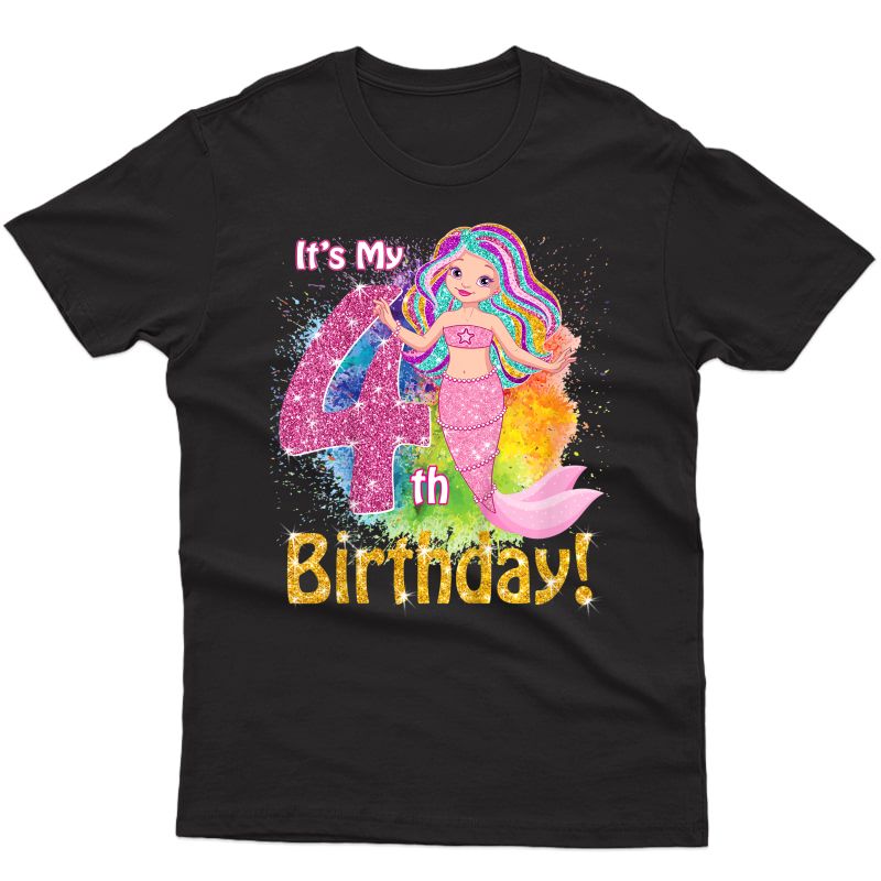  4 Year Old (it's My 4th Birthday) Mermaid Out Shirt Girl
