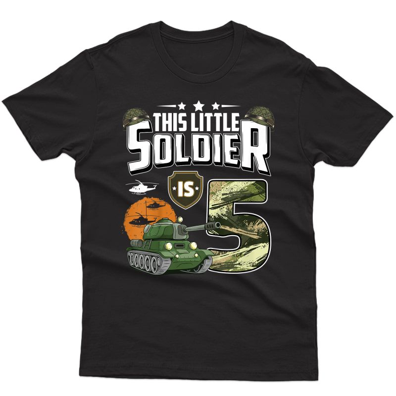  5 Year Old Soldier 5th Birthday Military Themed Camo T-shirt