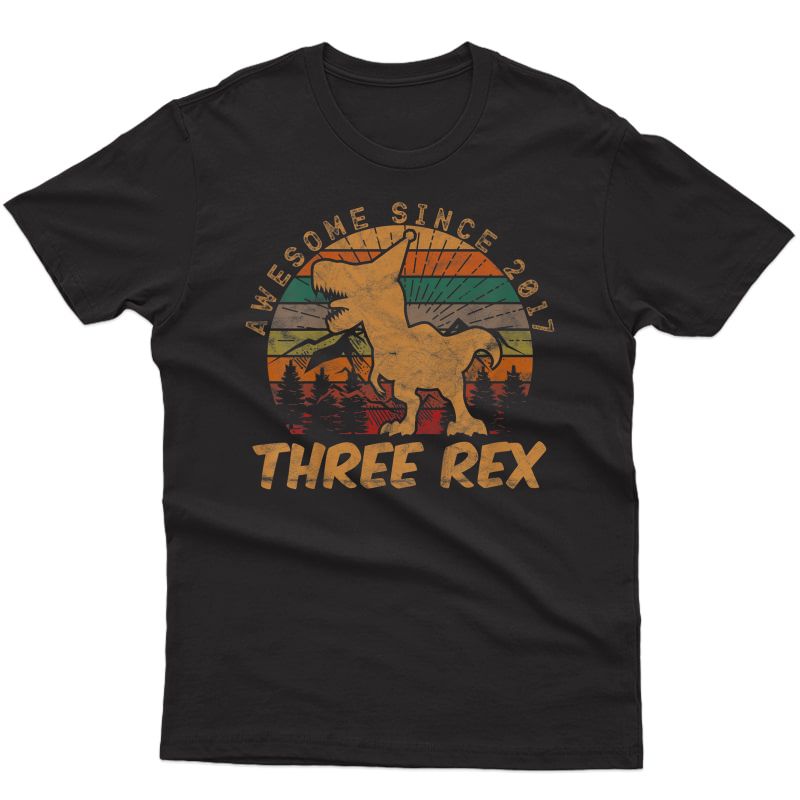  Three Rex 3rd Birthday Gifts Third Dinosaur 3 Year Old T-shirt