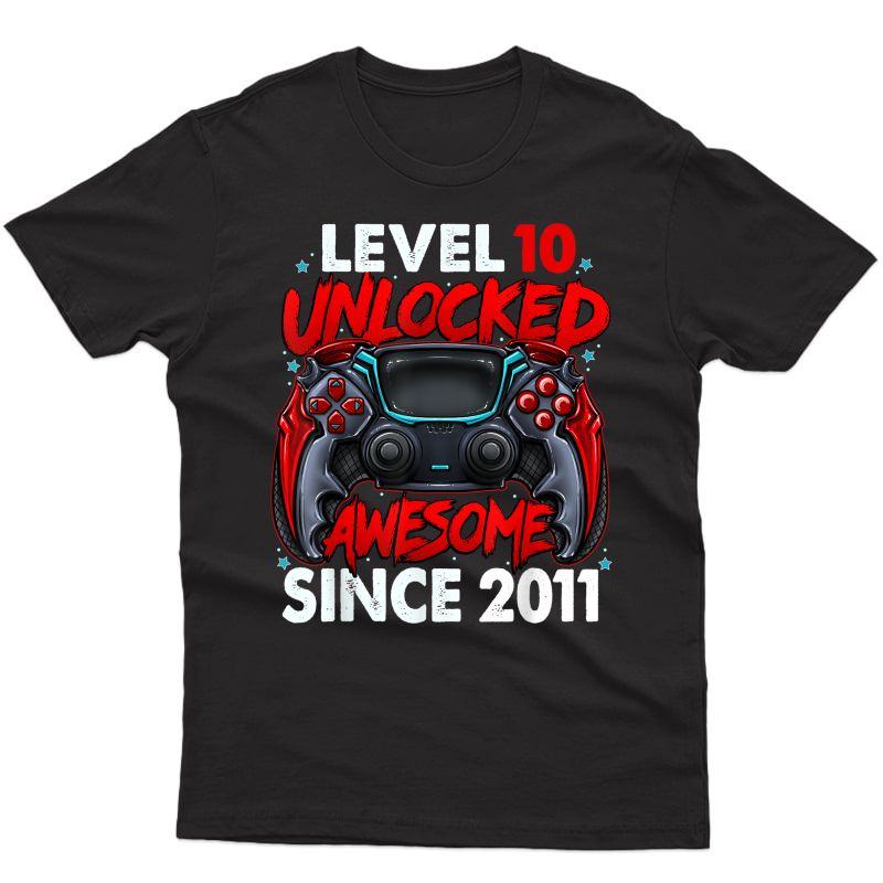 Level 10 Unlocked Awesome Since 2011 10th Birthday Gaming T-shirt