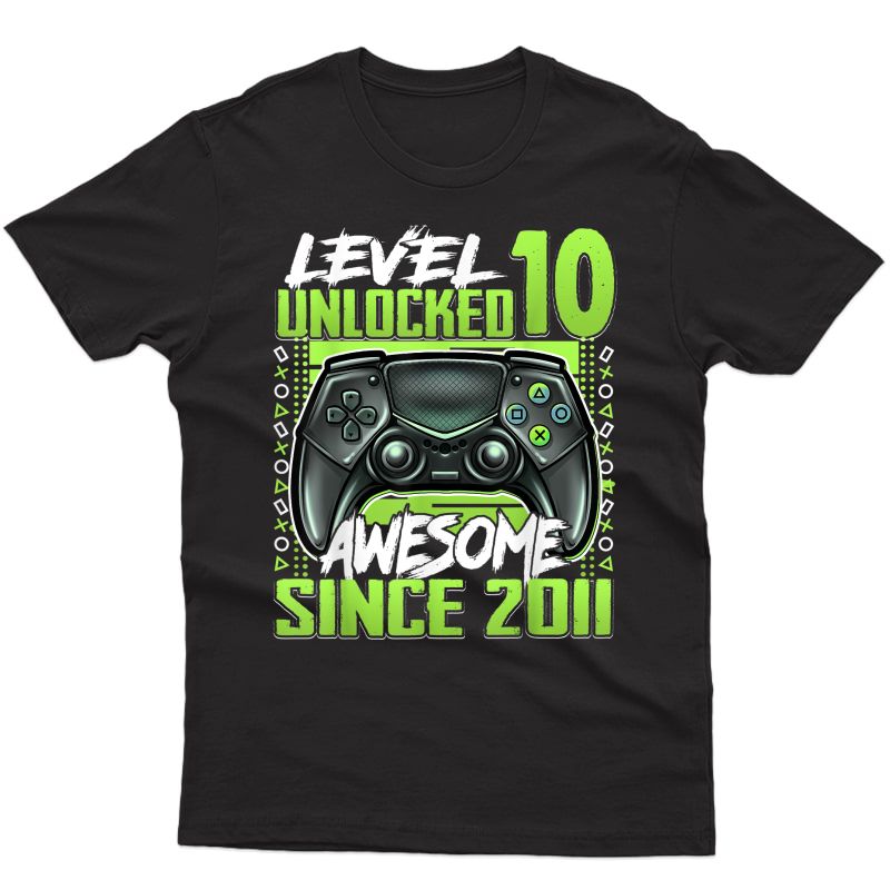 Level 10 Unlocked Awesome Since 2011 10th Birthday Gaming T-shirt