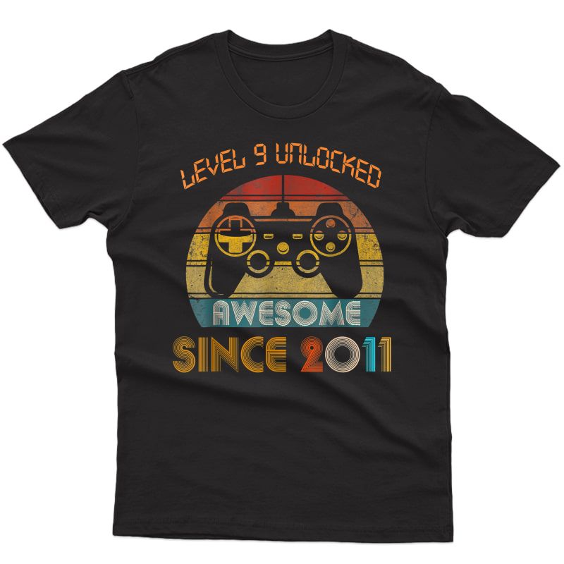 Level 9 Unlocked Awesome Since 2011 9th Birthday Gamer Tee T-shirt