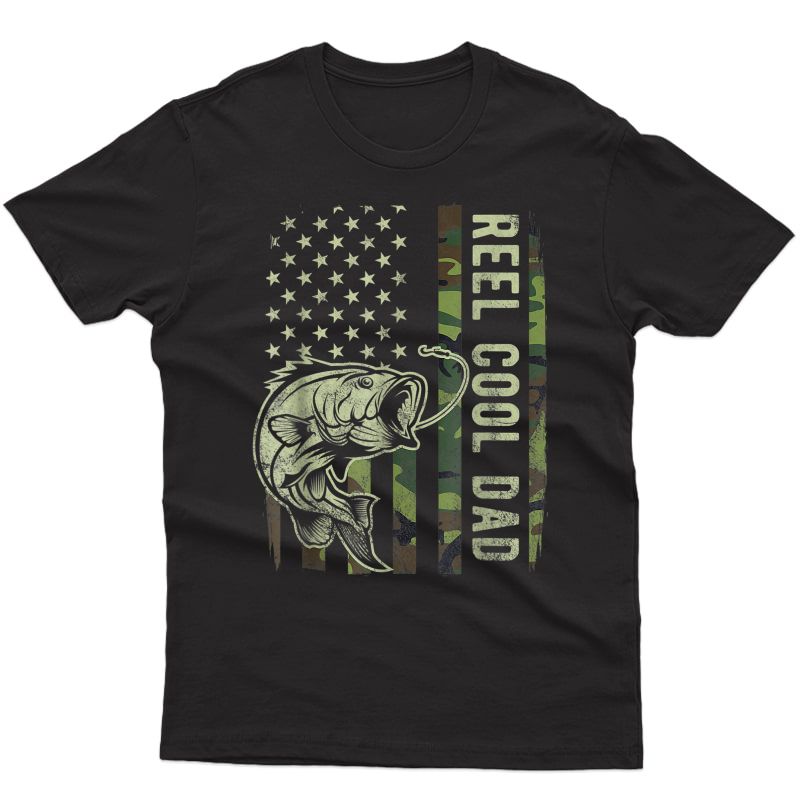 S Reel Cool Dad Camouflage American Flag Father's Day T-shirt