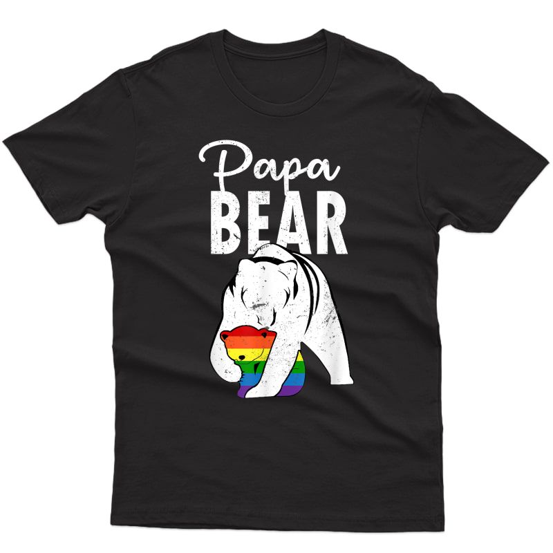Papa Bear Gay Pride Rainbow Flag Lgbt Dad Camping Father Day T-shirt
