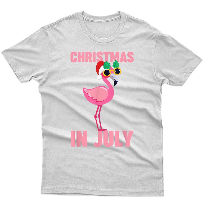 Pink Flamingo In Santa Hat Christmas In July Shirt Gift Girl