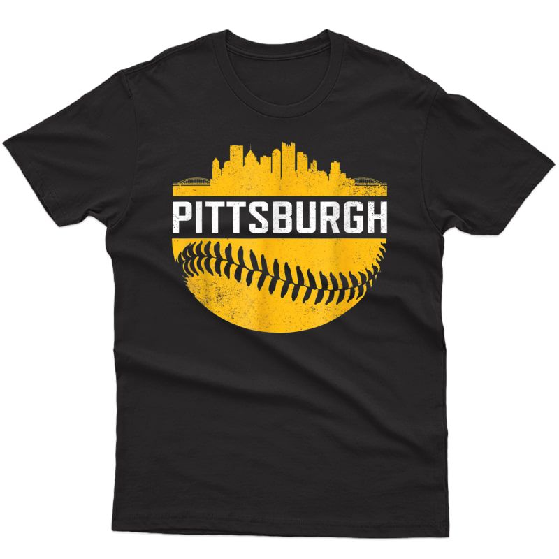 Pittsburgh Baseball Cityscape Distressed Novelty Pirate Gift T-shirt