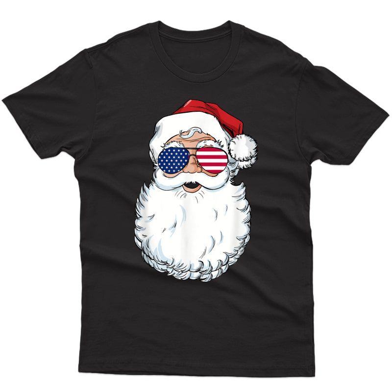 Santa Claus Patriotic Usa Sunglasses Christmas In July T-shirt