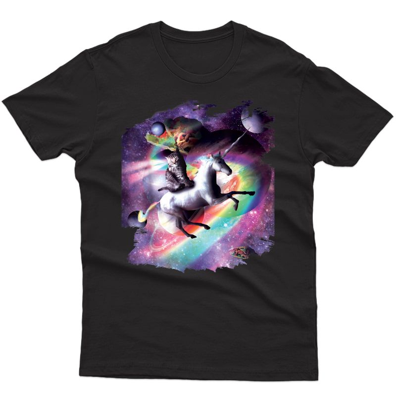 Space Cat Riding Unicorn - Laser, Tacos And Rainbow T-shirt