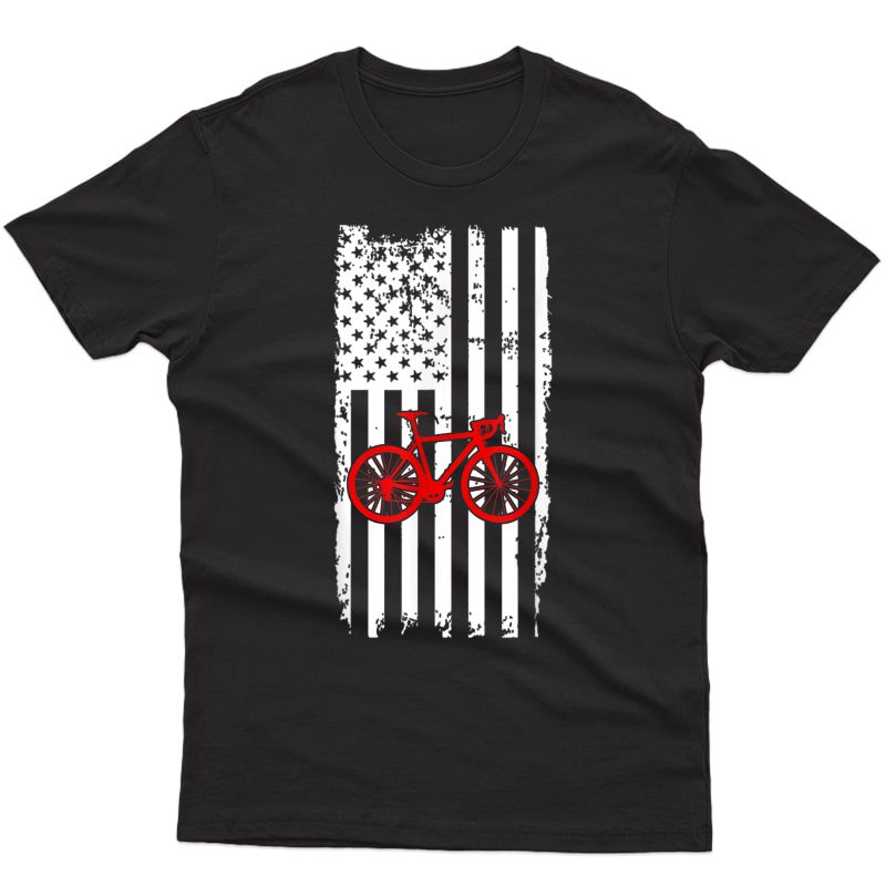 Vintage Bicycle American Flag Cycling Funny T Shirt 4th July