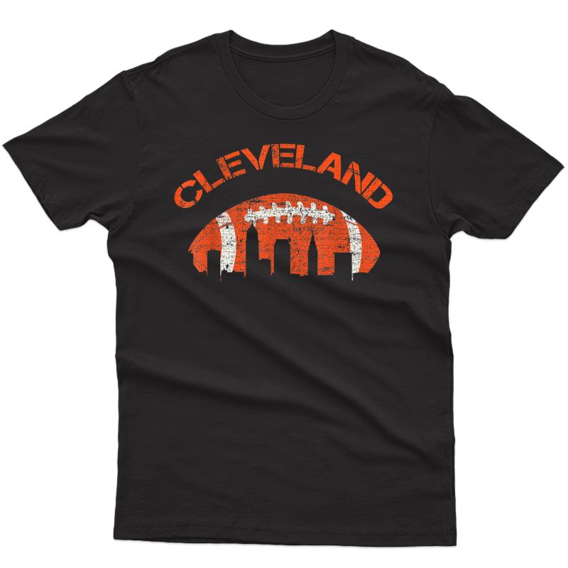 Vintage Downtown Ohio Cleveland Skyline Football Tee Gift T-shirt