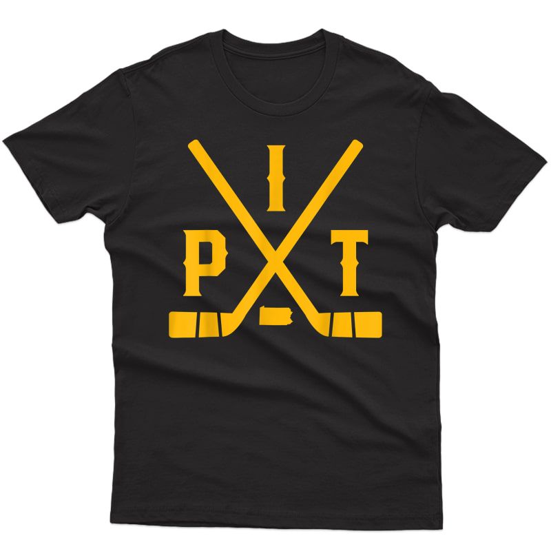 Vintage Pittsburgh Ice Hockey Sticks State Outline Shirt